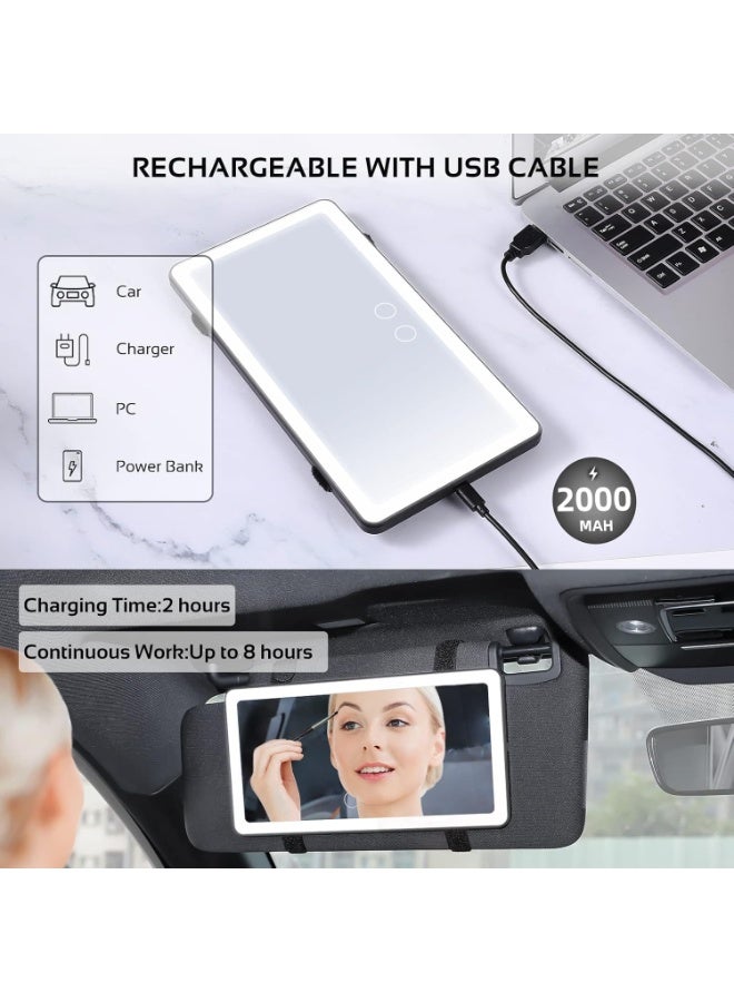 سيارة شاشة الشمس مرآة الغرور,مرآة السيارة الكبيرة بقيادة مع 3 أوضاع الضوء و 80 LED,مرآة ماكياج السيارة القابلة لإعادة الشحن - التحكم باللمس القابل للتخفيف,مرآة إضاءة السيارة العالمية للسيارة - Image 5